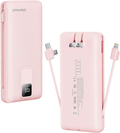 Charmast Portable Charger with Built-in Cables and Wall Plug, 20000mAh 20W USB C Power Bank Fast Charging Battery Pack Travel Essentials Compatible with iPhone 16/15/14/13 Series, Samsung Google iPad
