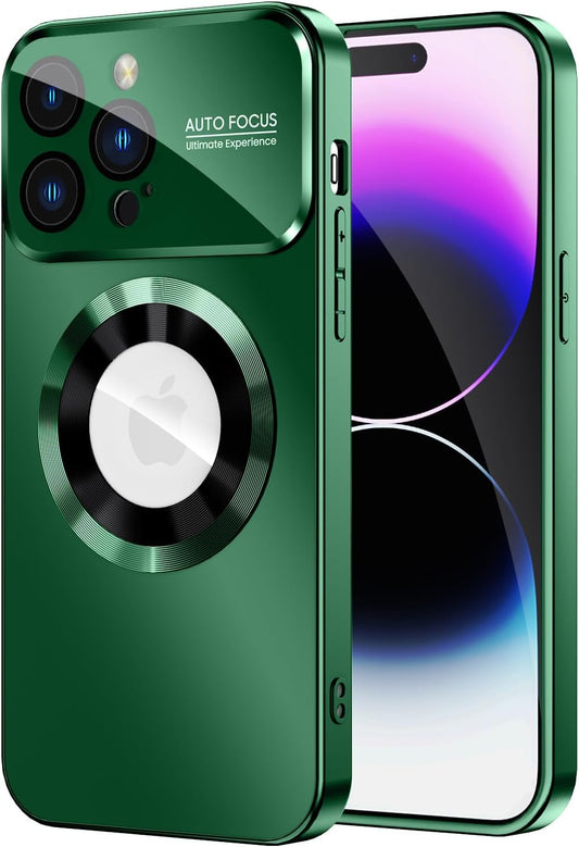 Magnetic for iPhone 14 Pro Max Case, Compatible with MagSafe, Built-in Camera Lens Protector, Logo View, Military Grade Drop Proof Phone Case Cover, Green