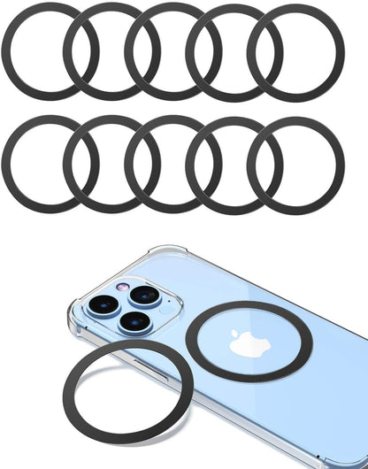 Metal Rings 10PCS,Ultra-Thin(0.4mm) for MagSafe Sticker,Magnetic Adapter,Phone Cases&Wireless Charger,Compatible with iPhone 16/15/14/13,Galaxy S24/S23/S22/Kindle (Black 10PCS)