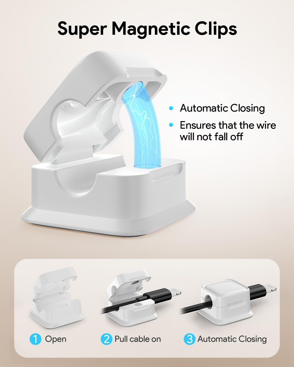 12 Pack Magnetic Cord Organizer Holder,Strong Adhesive Desk Cable Management Easy Open,Organize Phone Charging Cords Wire Holder Organizer Neatly for Home,Office,Car,Desk,Nightstand-White