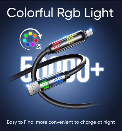 MAGIC JOHN 240W 4 in 1 Charging Cable, 4FT USB C to Lightning Cable [MFi Certified], Multi Chargers for All Devices, Chubby USB A/C to C/Lightning with Light for iPhone/MacBook/iPad/Samsung/Switch 2