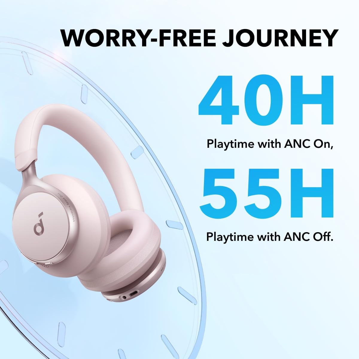 Soundcore by Anker, Space One, Active Noise Cancelling Headphones, 2X Stronger Voice Reduction, 40H ANC Playtime, App Control, LDAC Hi-Res Wireless Audio, Comfortable Fit, Clear Calls, Bluetooth 5.3