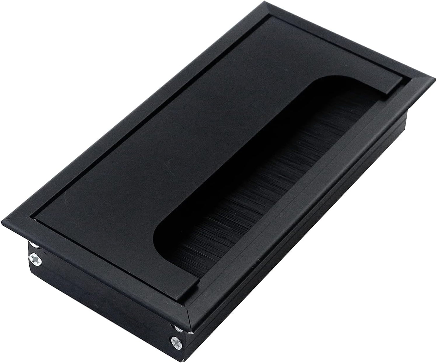 2PCS Desk Grommet Metal Rectangle Desk Cord Cable Hole Cover Grommet with Brush for Home Office Bank Computer Table (black)