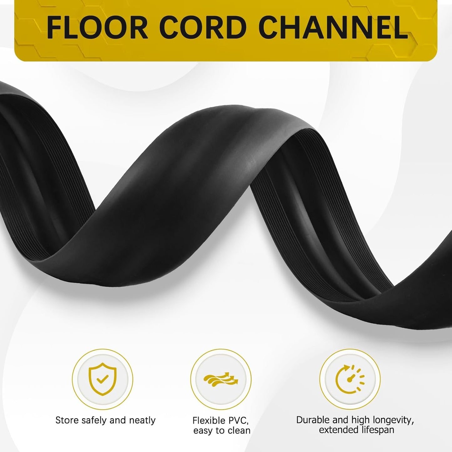 Floor Cord Cover 10FT Cord Covers for Wires on Floor Protect Wires & Prevent Trip Hazards, Easy to Cut for Home, Office, School, Concerts, Cavity W0.6in x H0.32in