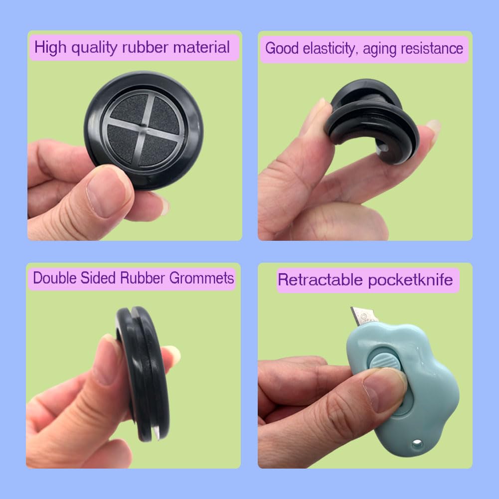 65Pcs Round Rubber Grommets kit 6 Sizes Double Sided Rubber Grommets for Wiring Automotive Rubber Firewall Hole Plug Cable Wire Protection with Retractable Knife(1-1/2" 1-3/16" 1" 7/8" 13/16" 5/8")