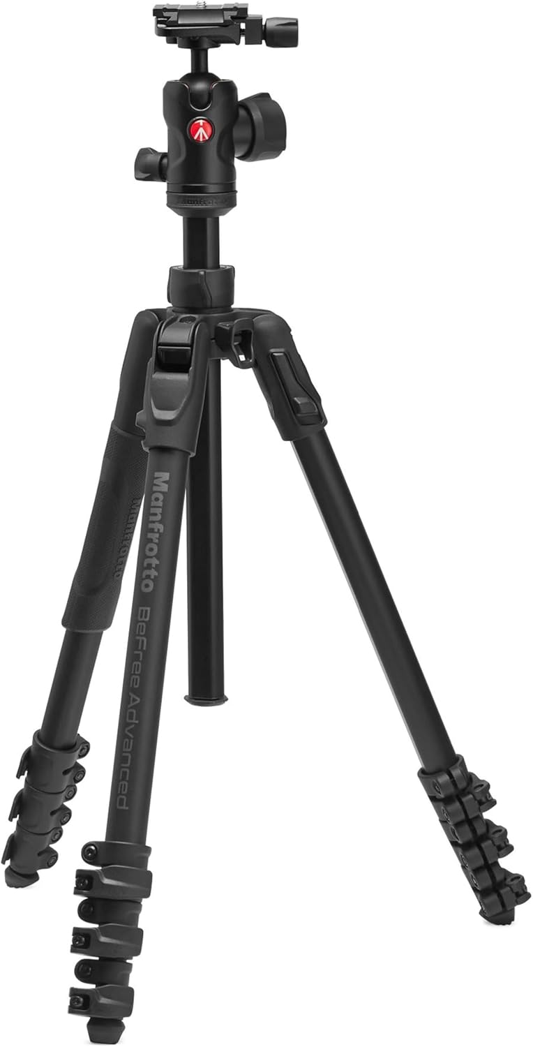 Manfrotto Befree Advanced AS, Camera Tripod, Lever Lock,Compatible with Arca-Swiss, Portable and Compact, Aluminum, Travel Tripod Kit, Ball Head, for DSLR, Mirrorless, Camera Accessories