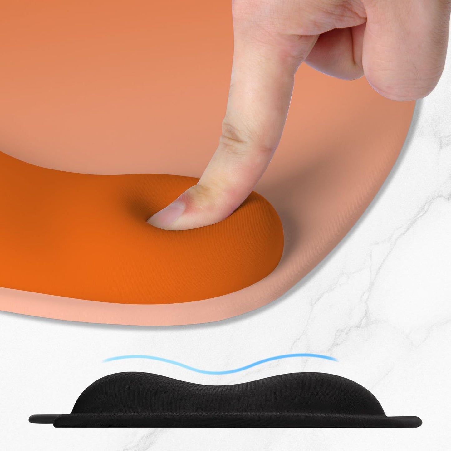 ITNRSIIET Ergonomic Mouse Pad, Cushioned Gel Wrist Rest, Non-Slip Base, Smooth Surface, Cute Multi-Color, 9.5 x 8.2 in, Peach Gradient