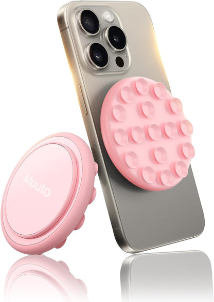 Muuto Magnetic Sticky Phone Grip,for MagSafe Case Silicone Phone Grip, Removable Hands-Free Psuction Phone Mount,for Content Creators/TikTok Video/Makeup,Selfies and Live,Pink