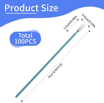 100 Pcs Solvent Resistant Professional Lint Free Swabs, 6.37" Long Handle Foam Swabs for Electronics, Camera Sensors, Printers, Optical Lenses