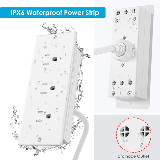 Conference Recessed Power Strip Waterproof,Table Power Outlet,Furniture Flush Mount Desk Outlet Station,3 Outlets,IPX6 Waterproof,10FT Extension Cord Multiple Outlet (White)