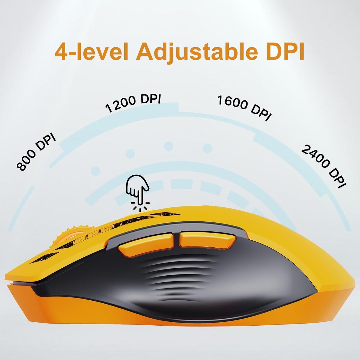 Wireless Mouse,Upgraded 2.4GHz Rechargeable (Battery Level Visible) Ergonomic Computer Mouse,4 Levels DPI, Wireless Mice for Laptop Computer(Yellow)