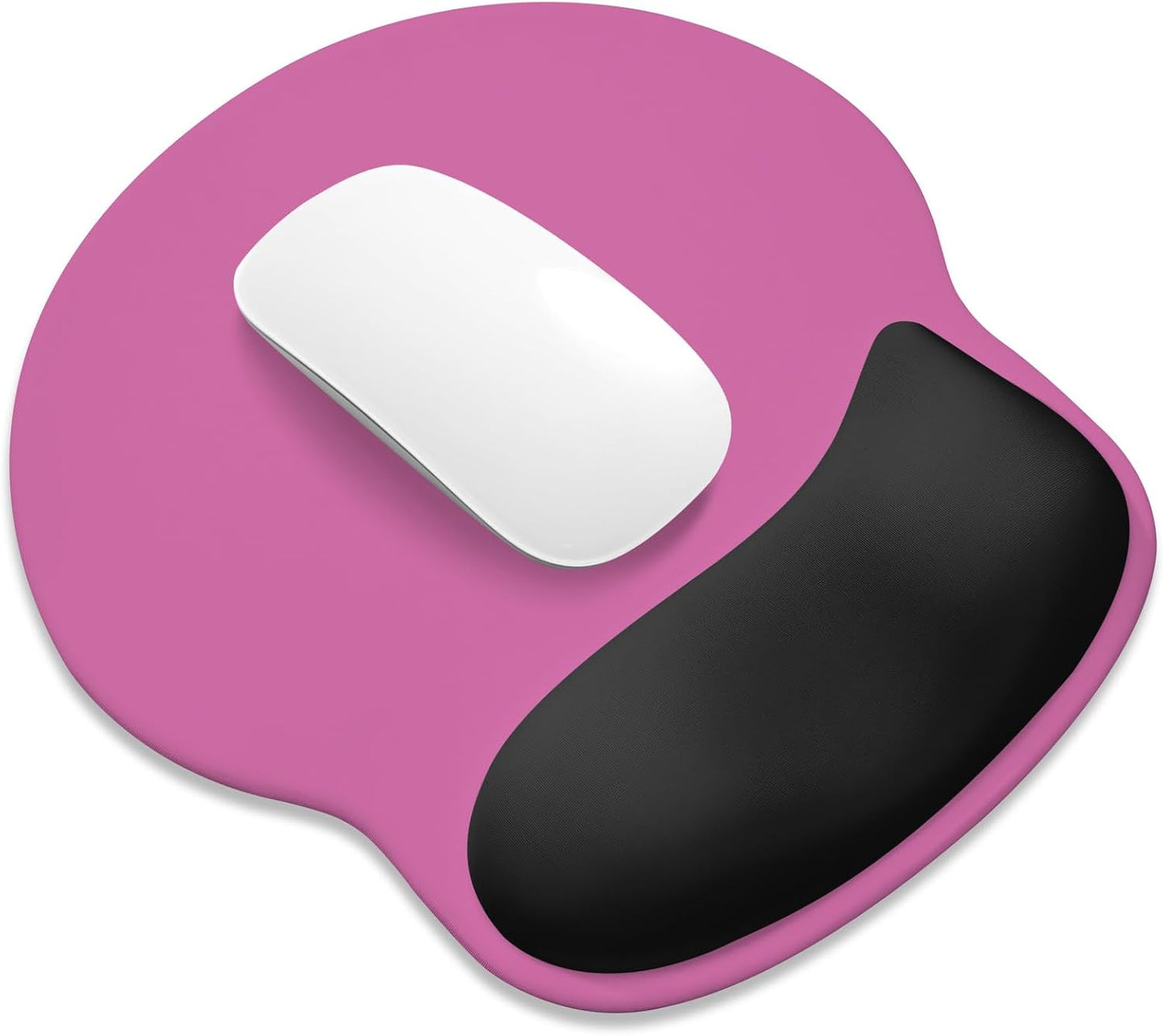 ITNRSIIET Ergonomic Mouse Pad with Wider Memory Foam Wrist Rest +17% - Curved Cushion Reduces Pressure 20%, Pain Relief, Non-Slip, Smooth, Cute Colors, 9.85 x 9 in, Black-Pink Contrast