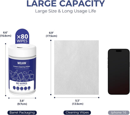 WELKIN 80 * 2 Electronics Cleaning Wipes - Non Toxic Screen Cleaner, Streak Free Touchscreen Cleaning for All Phones, Laptop, Computer, TV and Car，2 X Microfiber Cloth Included