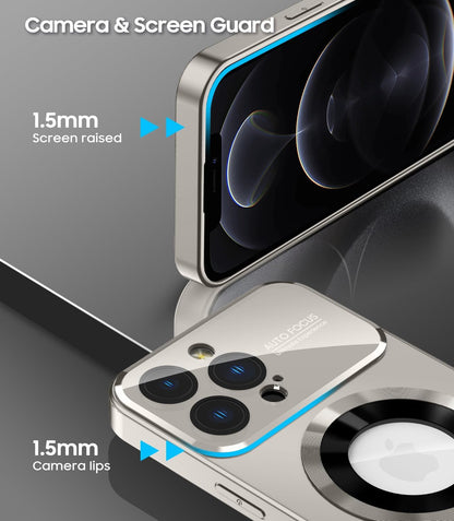 Magnetic for iPhone 12 Pro Case, Compatible with MagSafe, Built-in Camera Lens Protector, Logo View, Military Grade Drop Proof Phone Case Cover, Titanium Gray