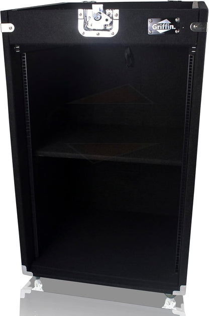 Griffin Rackmount Studio Mixer Flight Road Case (Ultimate-PROAudio) – 25U Mount Space Amp Cabinet Travel Trunk For Music Gear Recording Equipment – Portable DJ Sound Booth Carpet Rack Stand Cart