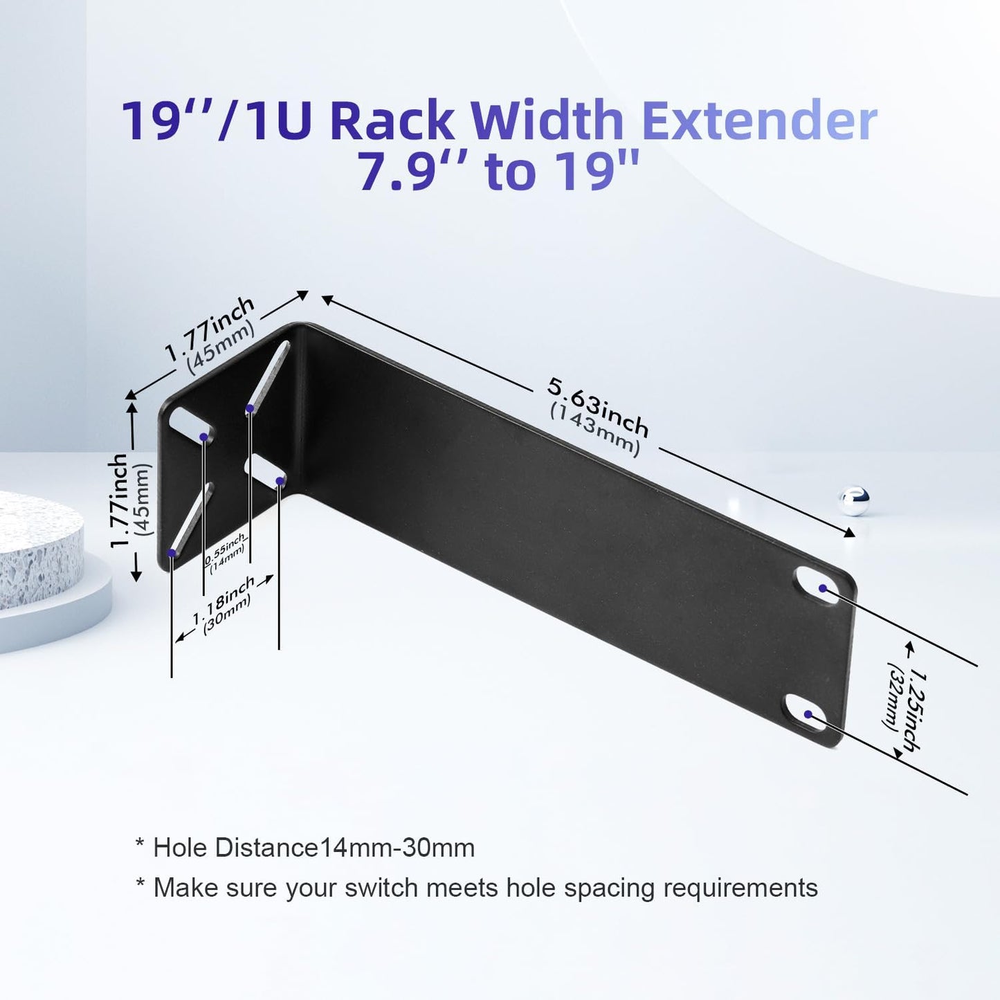 Rack Mount Kit for 7.9 inch Switches, Adjustable Rack Ears for Netgear, Cisco, D-Link, TRENDnet and HP Products, Mount 7.9" Wide to 19" Equipment, Adjustable Hole Distance 14-30mm
