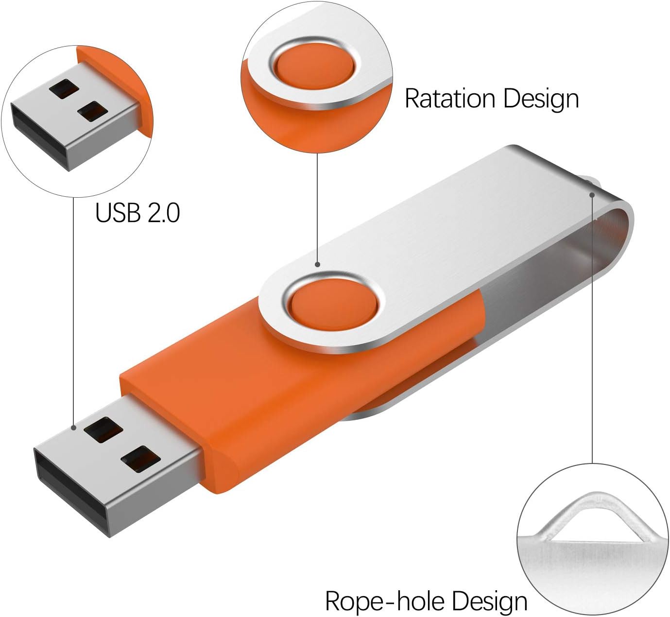 KOOTION 10 Pack 4 GB USB Flash Drive 4gb Flash Drives Keychain Thumb Drive Swivel Memory Stick Orange