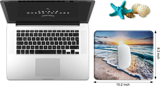 JIKIOU 3 Pack Mouse Pad with Stitched Edge, Comfortable Mouse Pads with Non-Slip Rubber Base, Washable Mousepads Bulk with Lycra Cloth, Mouse Pads for Computers Laptop Mouse 10.2x8.3x0.12in Beach