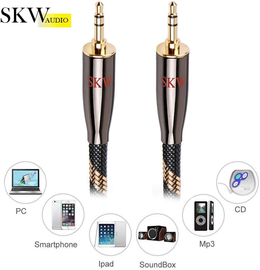 SKW Audiophiles High Gauge AUX Cable 3.5mm Male to Male Jack Cable with Diameter 6.8mm Stereo Audio Cable 6.5ft(2m)
