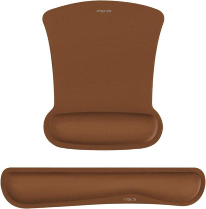 MOSISO Wrist Rest Support for Mouse Pad & Keyboard Set, Ergonomic Mousepad Non-Slip Base Home/Office Pain Relief & Easy Typing Cushion with Neoprene Cloth & Raised Memory Foam, Brown