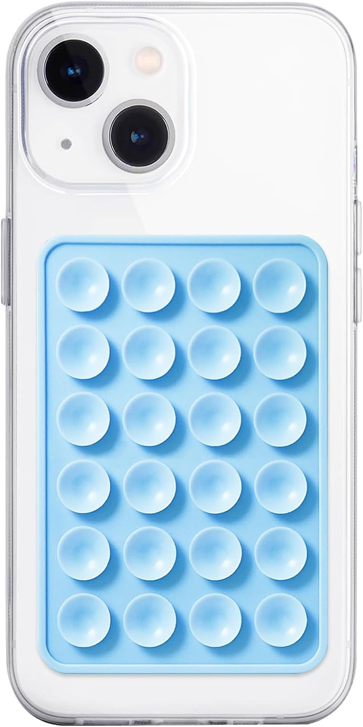 Silicone Suction Phone Case Mount, Non Slip Sticky Phone Grip for Cellphone, Silicon Adhesive Suction Cup Phone Mount, Strong Grip Holder for Selfies and Videos (Baby Blue)