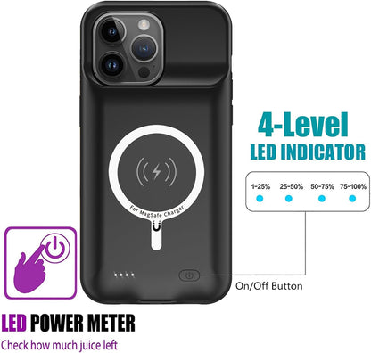 Battery Case for iPhone 15 Pro Max,12000mAh Rechargeable Portable Charging Case with Wireless Charging Compatible for iPhone 15 Pro Max (6.7 inch) with Carplay Extend Battery Pack Charger Case (Black)