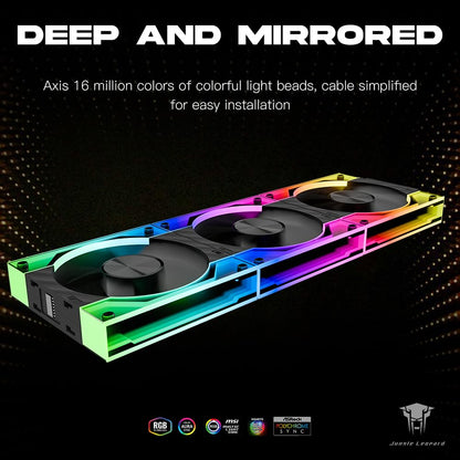 Jungle Leopard Interstellar V3 120mm PC Case Fan Infinity Mirror Module Daisy-Chain 120mm RGB PWM Fan Triple Pack Suitable for Computer Case & 360mm AIO Cooler(Black-3Pack