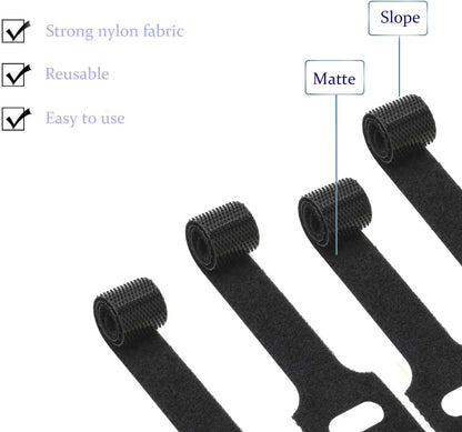 100 Pack Reusable Hook & Loop Cable Ties & Labels Kit - 50 Durable Cord/Wire Tags + 50 Self-Gripping Straps for Electronics Organizing, Home Office Cord Management (White & Black)