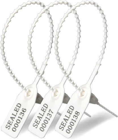 1000 Numbered Plastic Tamper Seals, Zip Ties for Fire Extinguishers Pull Tite Security Tags Disposable Self-Locking Signage - Label Tie 250mm Length (1000 PCS, White)