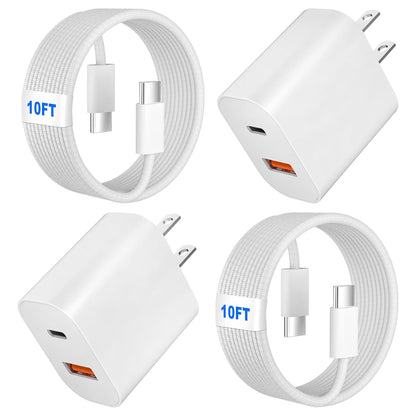Dual Port USB A/C Charger for iPhone 16 Pro 10FT Woven USB C Fast Cable,2Pack Double Type A/C Charger Block Type C Nylon Braided Cable Cord for iPhone 16 Pro Max/16 Pro/16e,15 ProMax/15 Plus,iPad Pro