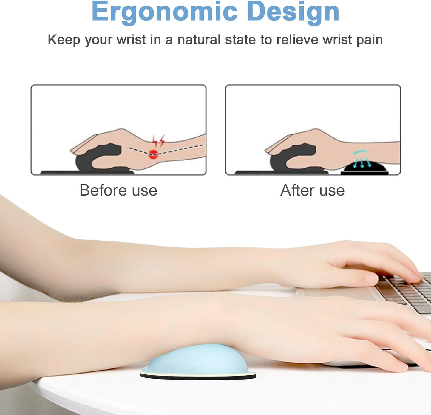 Dapesuom Mouse Wrist Rest, Ergonomic Memory Foam Mouse Wrist for Computer Desk Mats Support, Hand Rest Pad Cushion for Gaming, Office, Laptop, Men, Women, Pain Relief & Easy Typing, Sky Blue