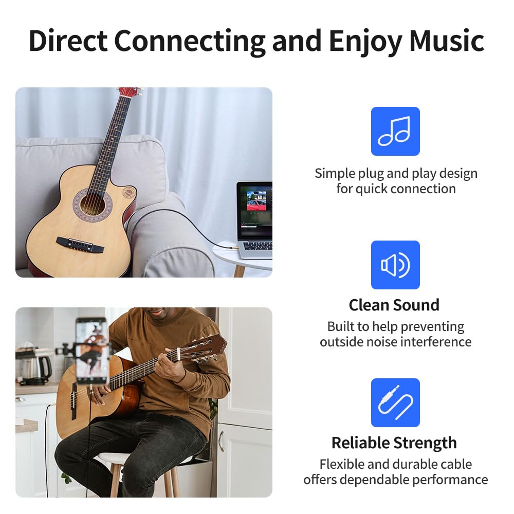 3.5mm to 1/4 Stereo Audio Cable 6.6 Feet /2M, 1/8" to 6.35mm 1/4" TRS Male Aux Cord Double Shielded with Braiding for Guitar, Amplifiers, PC, Home Theater, Speaker, etc.