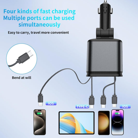 Upgraded Starlight Retractable Car Charger Adapter,4 in 1 Fast Charging Car Phone Charger,69W USB C Car Truck Accessories,Road Trip Essentials Gift for Men Women for iPhone 16/15/14/13/12,Galaxy,Pixel
