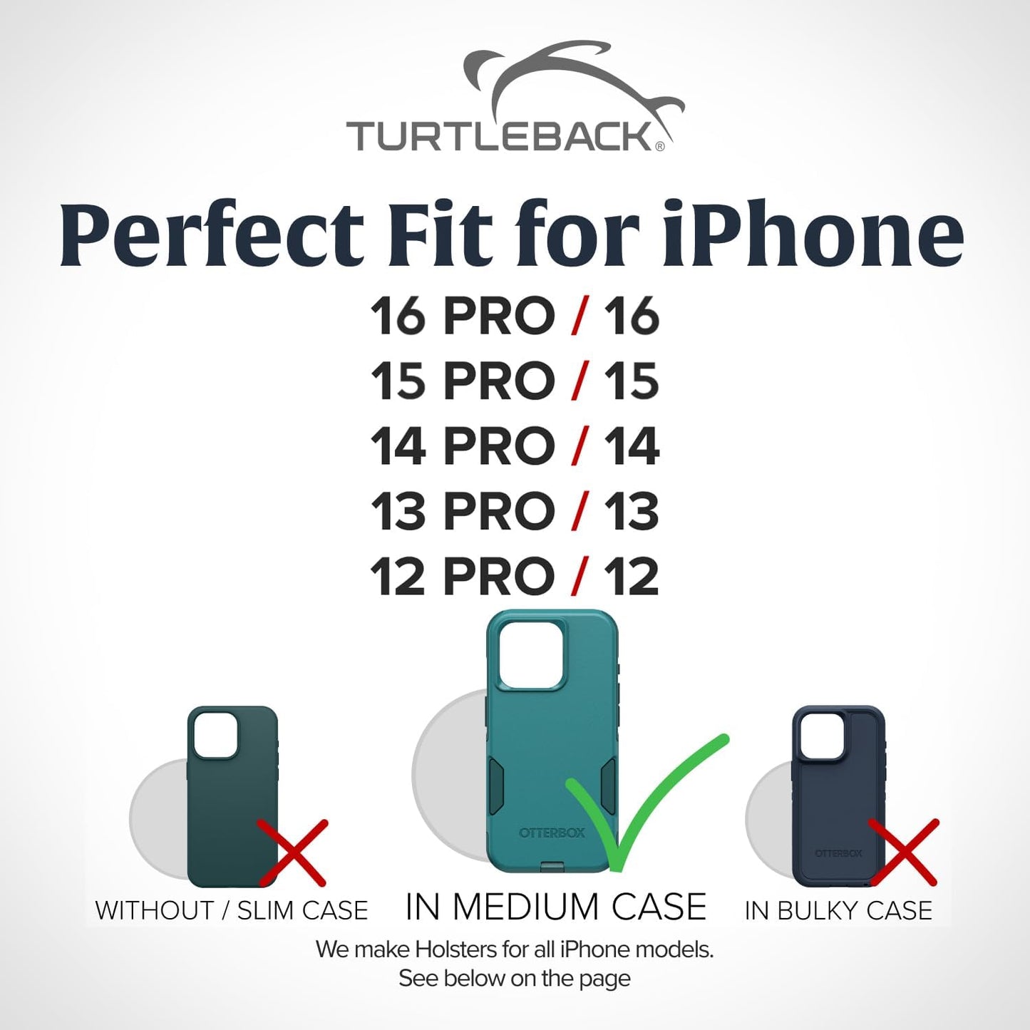 Turtleback Belt Clip for iPhone 16 Pro, 16e, 15 pro 14 Pro 13 Pro -Medium- Fits w/Shockproof Commuter Style Cases, Premium Black Nylon, Horizontal Belt Holder, Magnetic Closure HD Rotating Clip