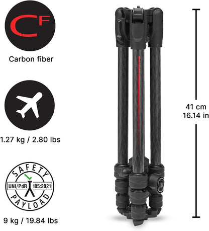 Manfrotto Befree Advanced AS, Camera Travel Tripod Kit, Twist Lock, Compatible with Arca-Swiss, Portable and Compact, Ball Head, Carbon Tripod for DSLR, Mirrorless, Camera Accessories