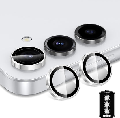 for Samsung Galaxy A16 Camera Lens Protector, Individual Metal Ring Tempered Glass Lens Cover, [Strong Adsorption] Scratch Resistant Ultra-Thin HD Clear Lens Cover, 1 Set-Slivery Ring
