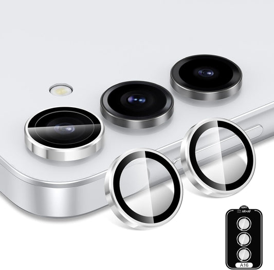for Samsung Galaxy A16 Camera Lens Protector, Individual Metal Ring Tempered Glass Lens Cover, [Strong Adsorption] Scratch Resistant Ultra-Thin HD Clear Lens Cover, 1 Set-Slivery Ring