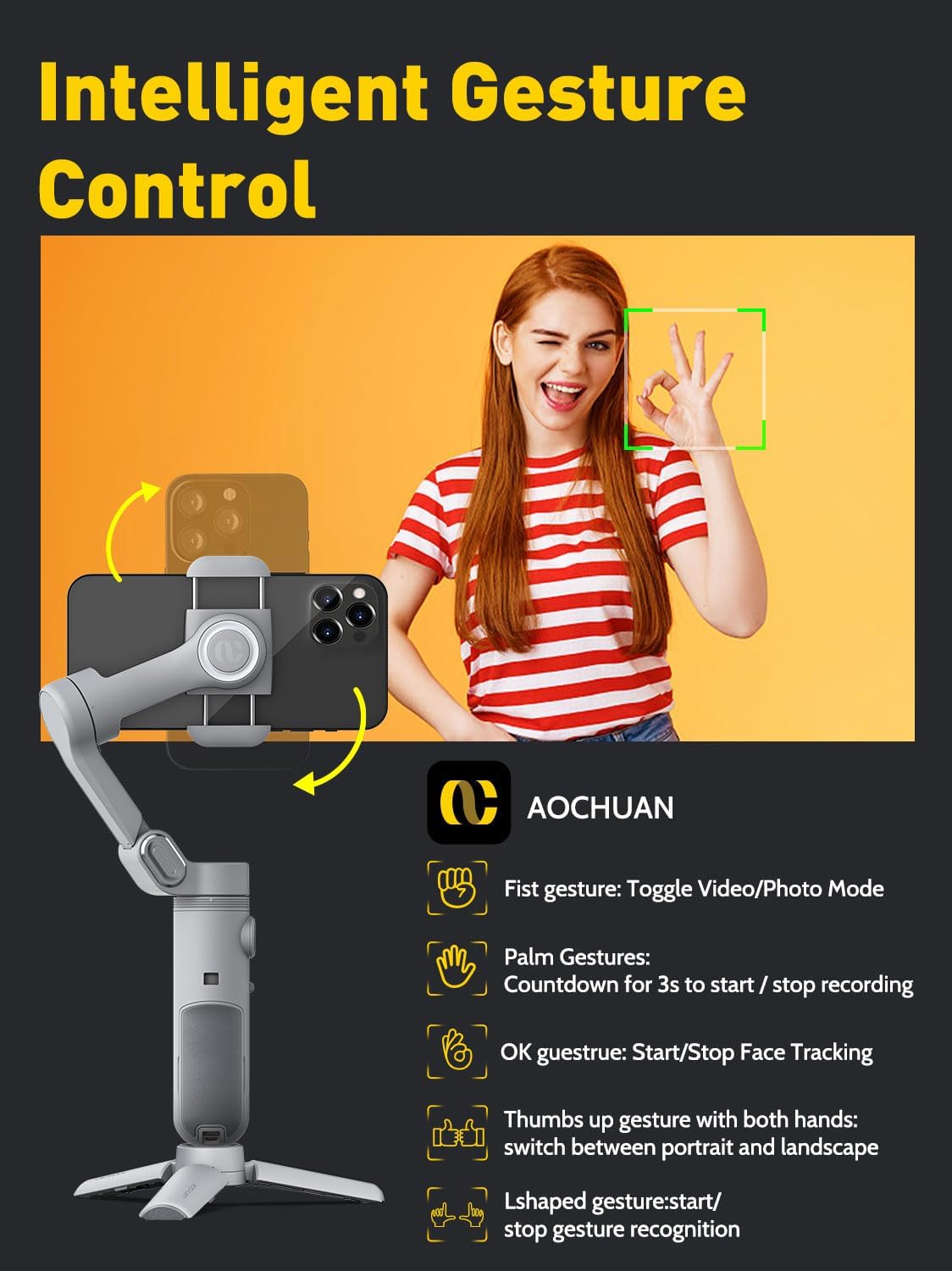 Gimbal Stabilizer for Smartphone with Face/Object Tracking for iPhone 15 14 Pro Max Android,3-Axis Foldable Phone Gimbal w/Built-in Light,1/4 Threads for TikTok YouTube Vlogging(Smart X Grey)