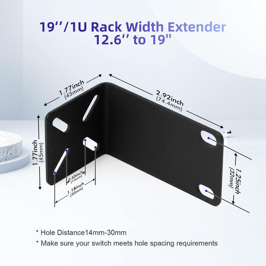 Rack Mount Kit for 12.6 inch Switches, Adjustable Rack Ears for Netgear, Cisco, D-Link, TRENDnet and Dell Products, Mount 12.6" Wide to 19" Equipment, Adjustable Hole Distance 14-30mm