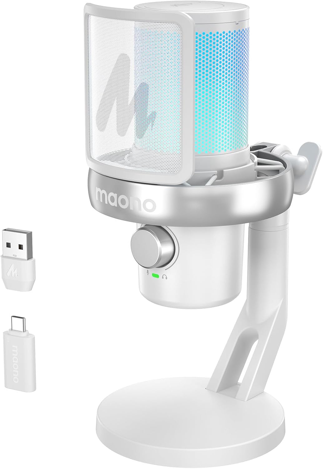 MAONO Wireless Microphone for PC, Condenser USB Mic with Software AI Voice Change,3-Level Noise Cancellation,Custom EQ, RGB Gaming Streaming Mic for Podcast PS5 PS4 Twitch YouTube (DM40 Pro-White)