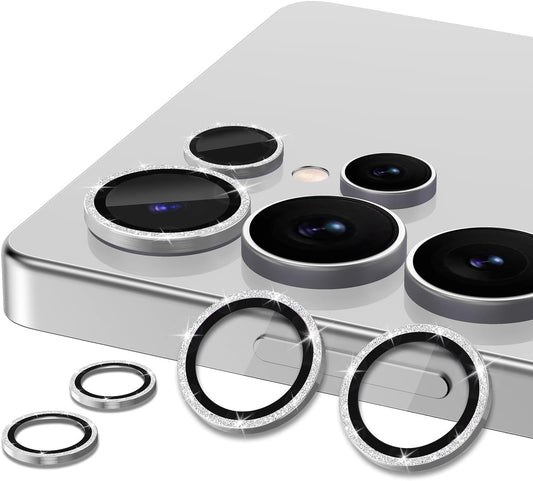 for Samsung Galaxy S25 Ultra Camera Lens Protector, Individual Metal Ring Tempered Glass Lens Cover, [Strong Adsorption] Scratch Resistant Ultra-Thin HD Clear Lens Cover, 1 Set-Silvery Sparkly