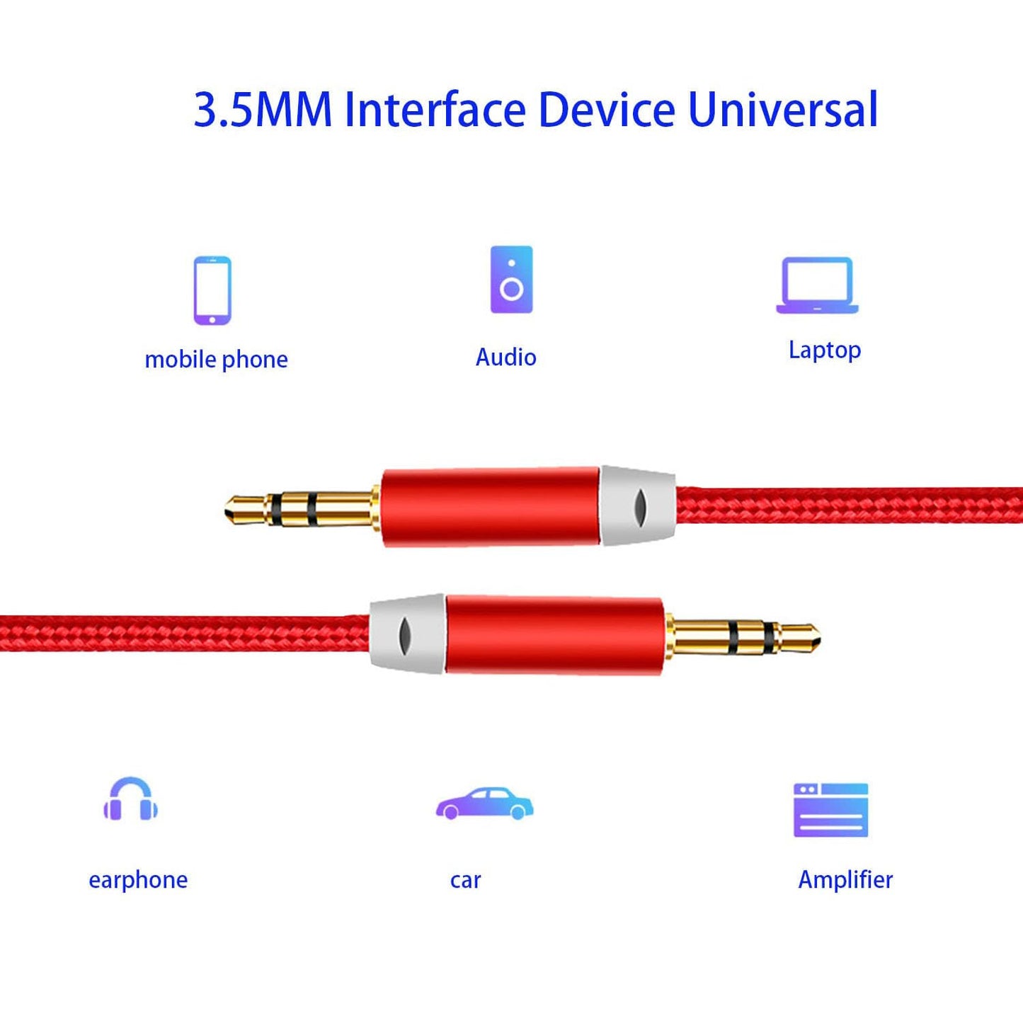 3.5mm Nylon Braided Stereo Audio Cable,(3 Pack) 4.9ft/1.5m Male to Male Aux Cord Audio Cord Compatible iPhones, iPads and Other 3.5mm DC Plug Port Device (Red)