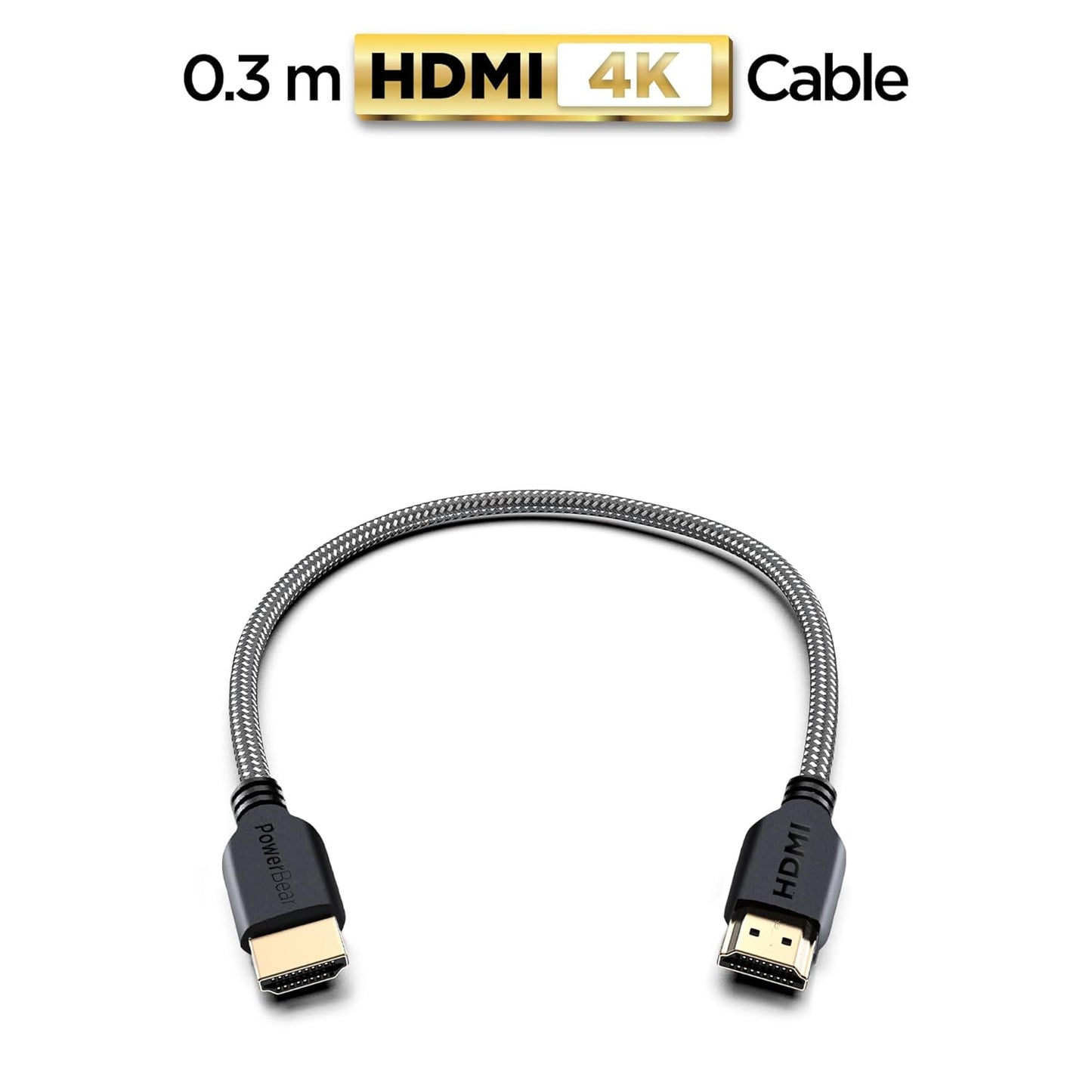 PowerBear 4K HDMI Cable 1 ft | High Speed, Braided Nylon & Gold Connectors, 4K @ 60Hz, Ultra HD, 2K, 1080P, ARC & CL3 Rated | for Laptop, Monitor, PS5, PS4, Xbox One, Fire TV, Apple TV & More