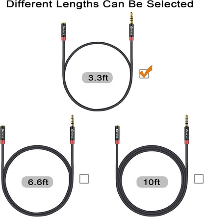 Devinal 3.5mm TRRS Headphone Extension Cable, 1/8" inch Female 4-Pole to Male Extension Cord, Mini-Jack Aux Stereo Audio Connector 3.3Ft/1M (2 Pack)