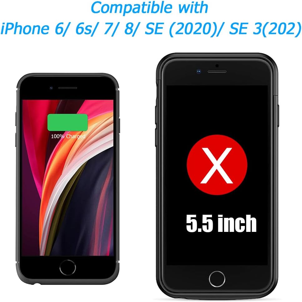 Battery Case for iPhone 8/7/6s/6/SE 3/SE 2, Upgraded 10000mAh Portable Battery Pack Charger Case Support Carplay Compatible with iPhone SE 3/SE 2/8/7/6s/6 (4.7 inch) External Charging Case (Black)