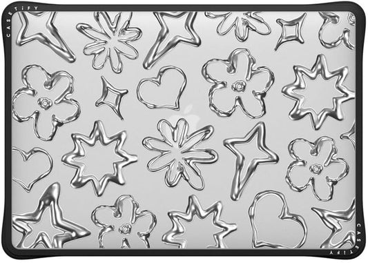 CASETiFY Impact MacBook Air 13" (M1/Intel) Case [Cushioned Impact Corners/Scratch-Resistant/Anti-Slip Grip] - Chrome Doodles - Clear Black