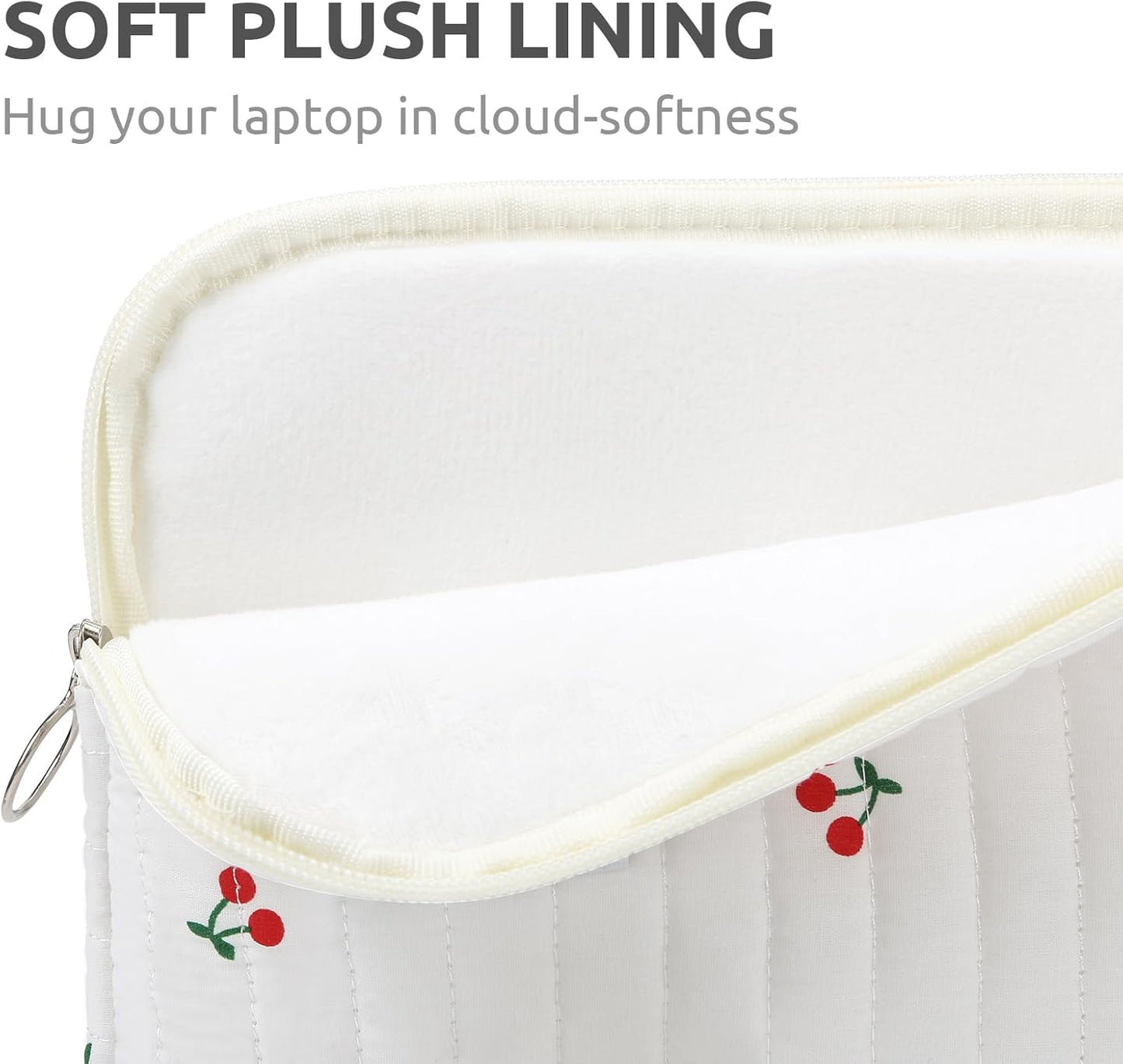 Puffy Laptop Sleeve 13-15.6 Inch Cute Quilted Laptop Protective Case Padded Floral Computer Sleeve for MacBook (B-Cherry, 15 Inch)