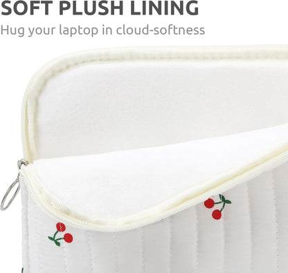 Puffy Laptop Sleeve 13-15.6 Inch Cute Quilted Laptop Protective Case Padded Floral Computer Sleeve for MacBook (B-Cherry, 15 Inch)
