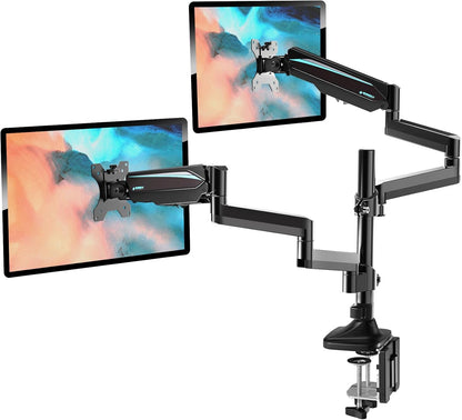 EUREKA ERGONOMIC Dual Monitor Stand, Fully Adjustable Gas Spring Double Monitor Arms for PC Computer Screen 13 to 32 inch up to 17.6 LBS W VESA 75x75mm,100x100mm C Clamp Grommet Base, Black