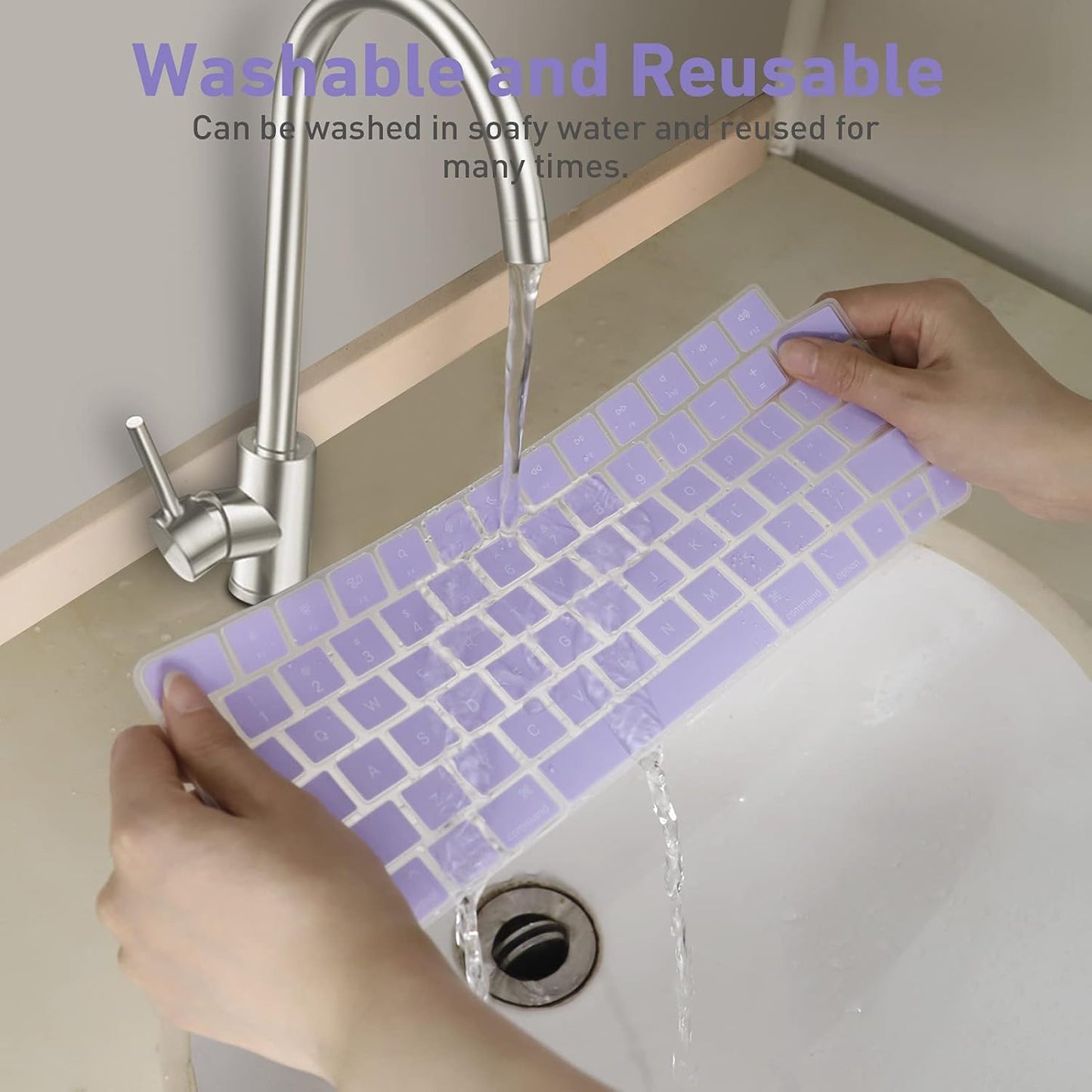 Allinside Silicone Keyboard Cover for iMac Magic Keyboard A2449/A2450, Protective Skin for iMac 24" Wireless Keyboard Released in 2021, US Layout, Light Purple